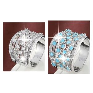 SILVER/WHITE OR SILVER/BLUE Cubic Zirconia Wide Band Ring